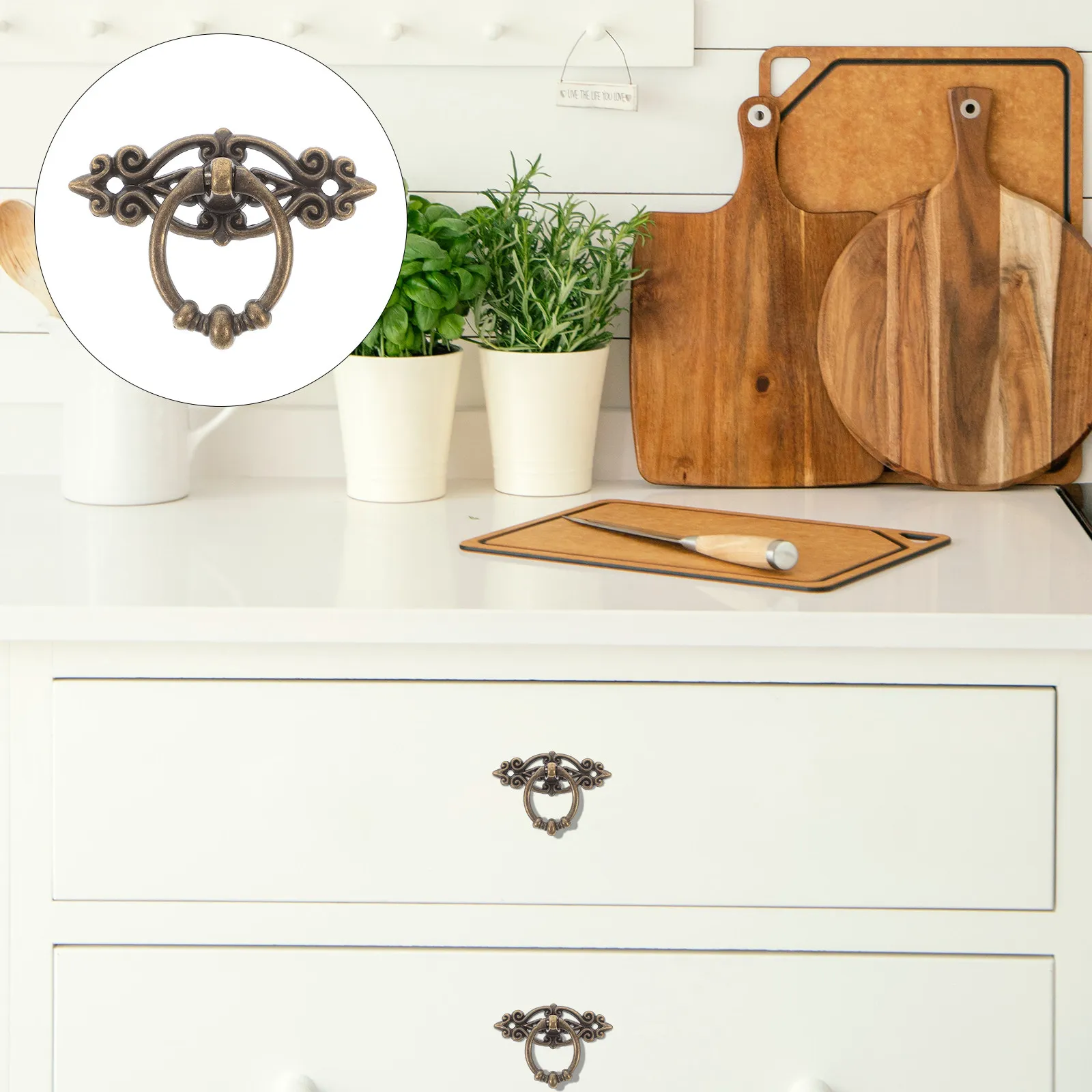 

6Pcs Vintage Zinc Alloy Drawer Pulls Drop Bail Swing Design Bronze Finish for Dresser Nightstand Cabinet Kitchen
