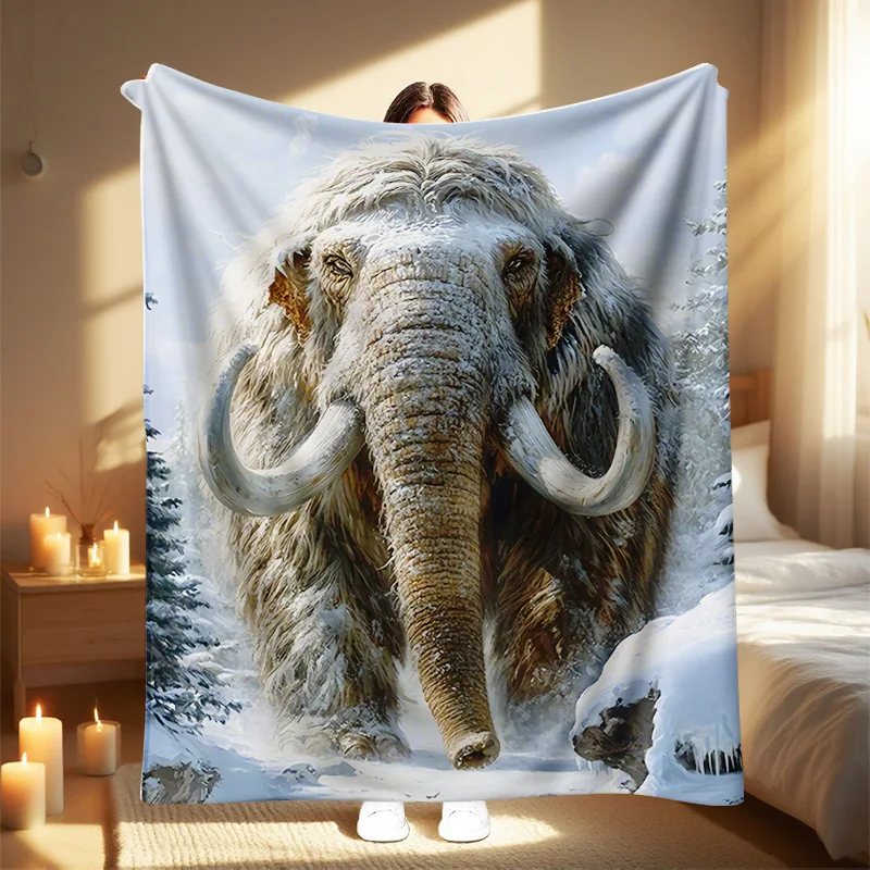 1pc Mammoth Snow Scene Printed Throw Blanket, Soft and Warm - Perfect for Sofa, Bed, Office Home Decor & Travel Use as a Hallowe
