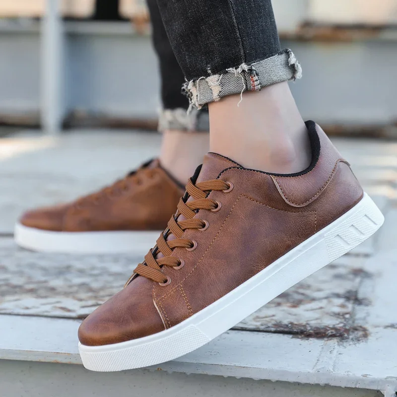 Men Cheap Brown Men's Shoes Sale Comfortable Skateboard Shoes Man Urban Sneaker zapatillas hombre Trend Leather Casual For - Image 2