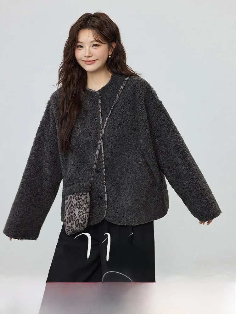 

Женское шерстяное пальто больших размеров с отделкой из овечьей шерсти, новая модная коллекция, элегантное, стройнящее, скрывающее недостатки фигуры, для повседневной носки и офиса