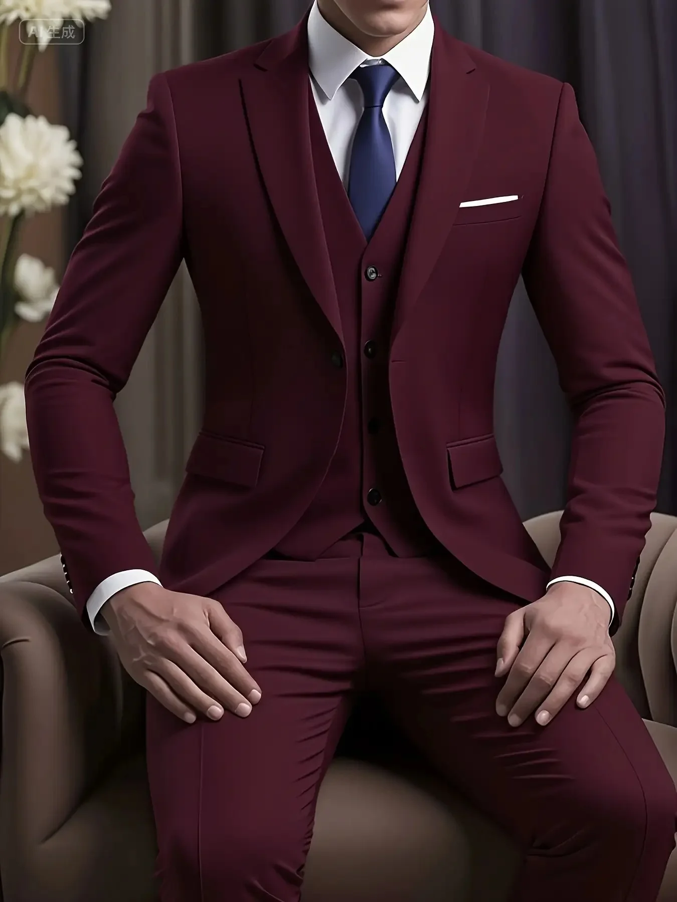 

Men's Tailored Fit 3-Piece Suit Single Breasted Solid Business Elegant Party Wedding Office Set