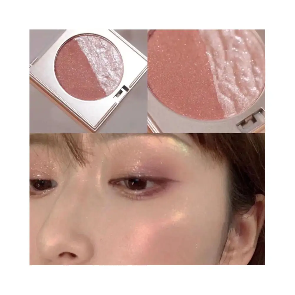 2 สี 3D นูน Highlighter Powder Palette สามมิติแต่งหน้า Bronzers Highlight ยาวนาน Brightening D0K6