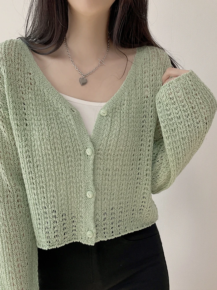 

Summer New Lazy Sle Knitted Cardigan Women's Thin Hollow out Cover up Sweater ort Length oulder awl Top Commute Sle