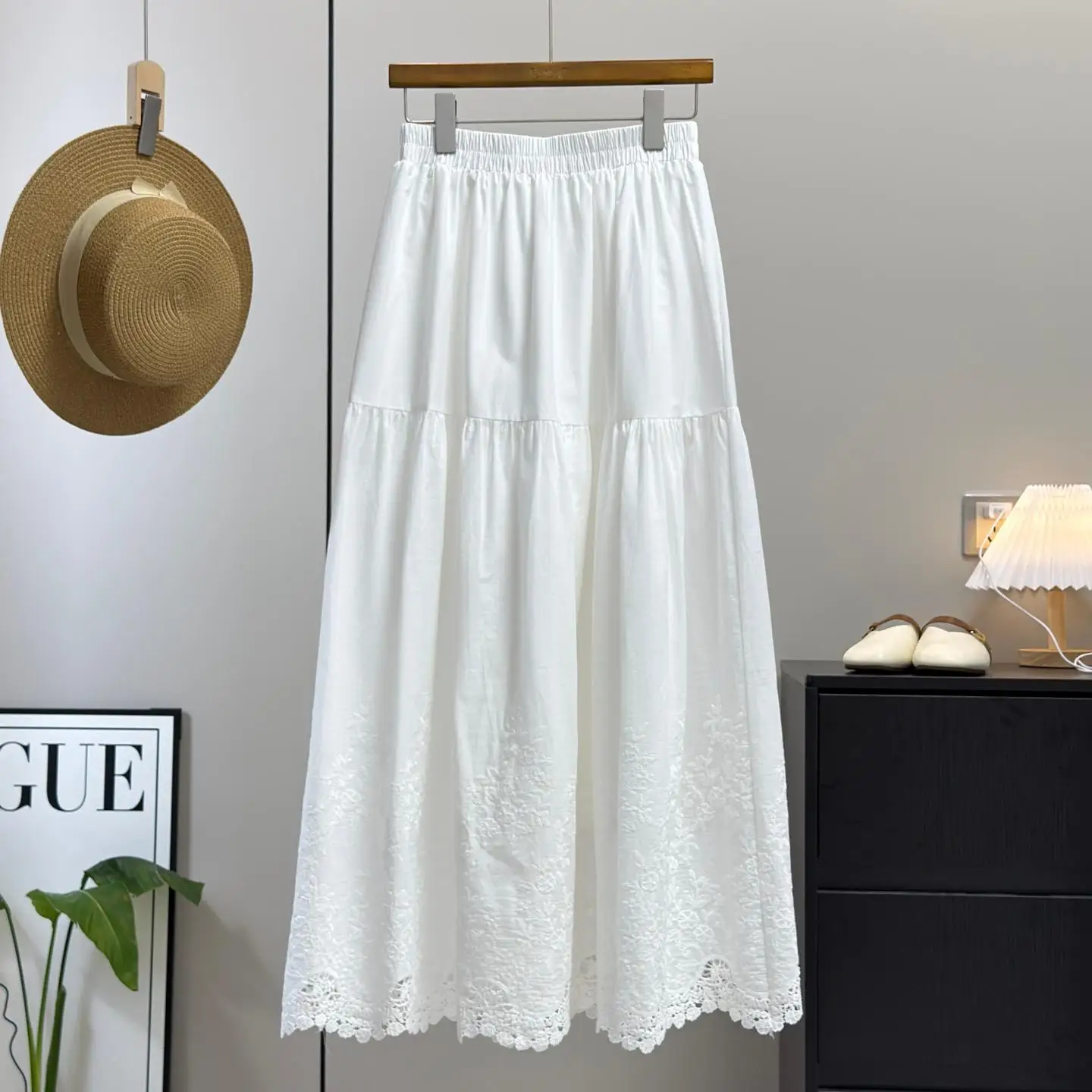 

Elegant High Waist A-Line Skirt with Embroidery And Lace Hollow out Design for Women Spring Summer Fashion Casual Wear