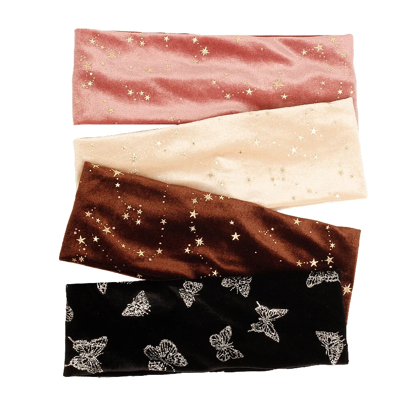 Fashion Bronzing Star Velvet Headbands For Women Butterfly Casual Hair Accessories Stretch Knitted Hairband Elastic Hair Bands