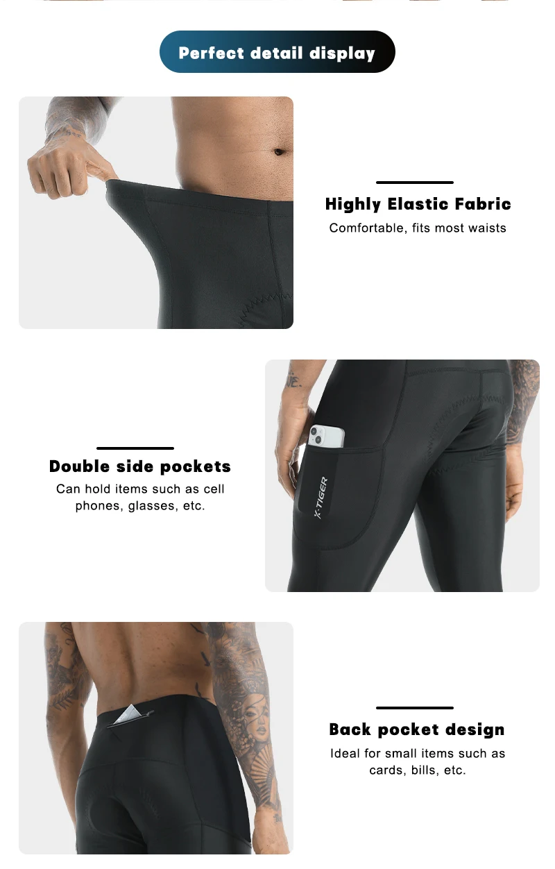 X-TIGER Herren Thermo-Radhose Winter Mountainbike-Hose Fahrrad-Tights mit Beinreißverschlüssen 5D Gel-Polster Thermo-Radhose – Detail 11