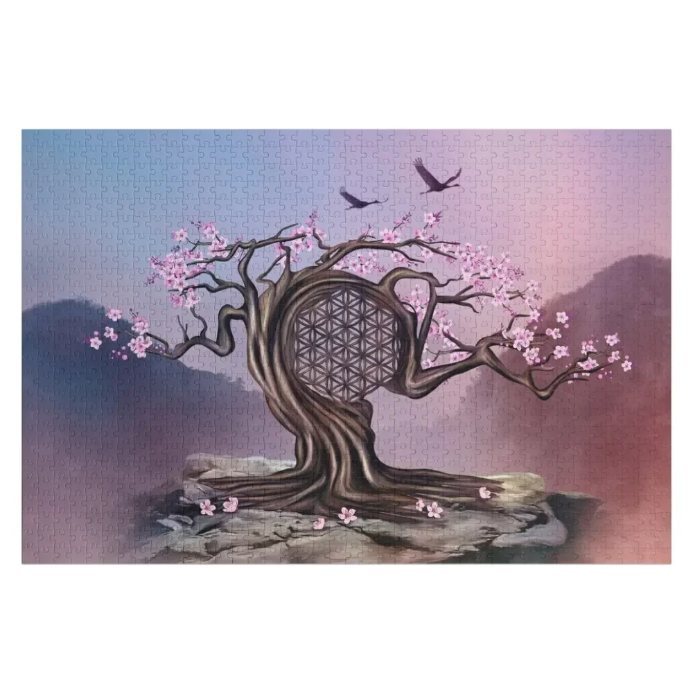 Blossoming Flower of Life Tree Jigsaw Puzzle Wooden Name Custom Personalized Novel Toys For Children 2022 Wooden Adults Puzzle