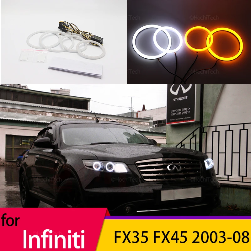 

White Yellow Halo Ring Angel Eyes Turn Signal Switchback Cotton LED Tuning Headlight Light Ring for INFINITI FX35 FX45 2003-2008