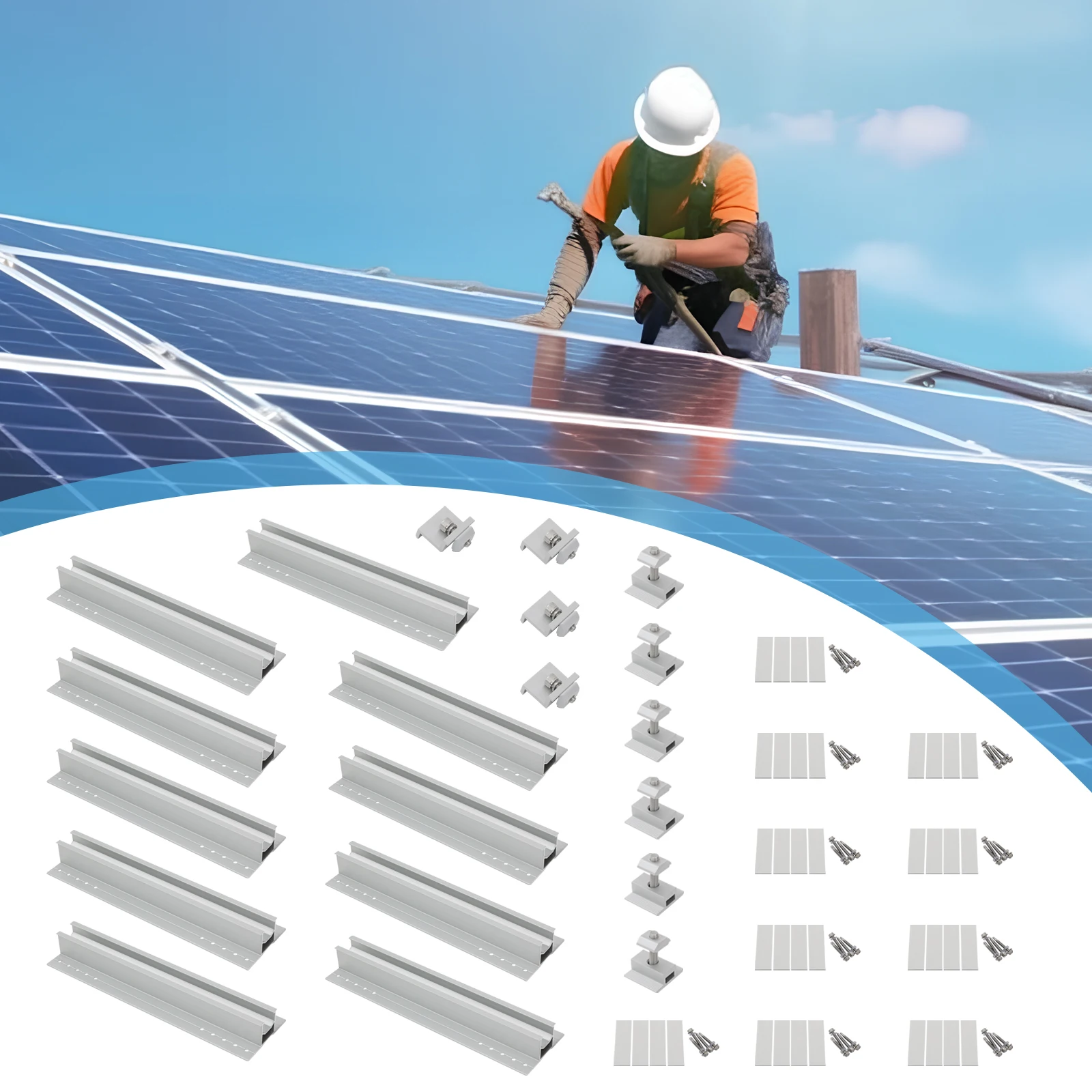 Solarpanel-Halterungssatz, Aluminium-Trapezplatte für Blattdach, flaches Dach, verbinden Sie 2 Solarmodule, 50 kg Tragfähigkeit