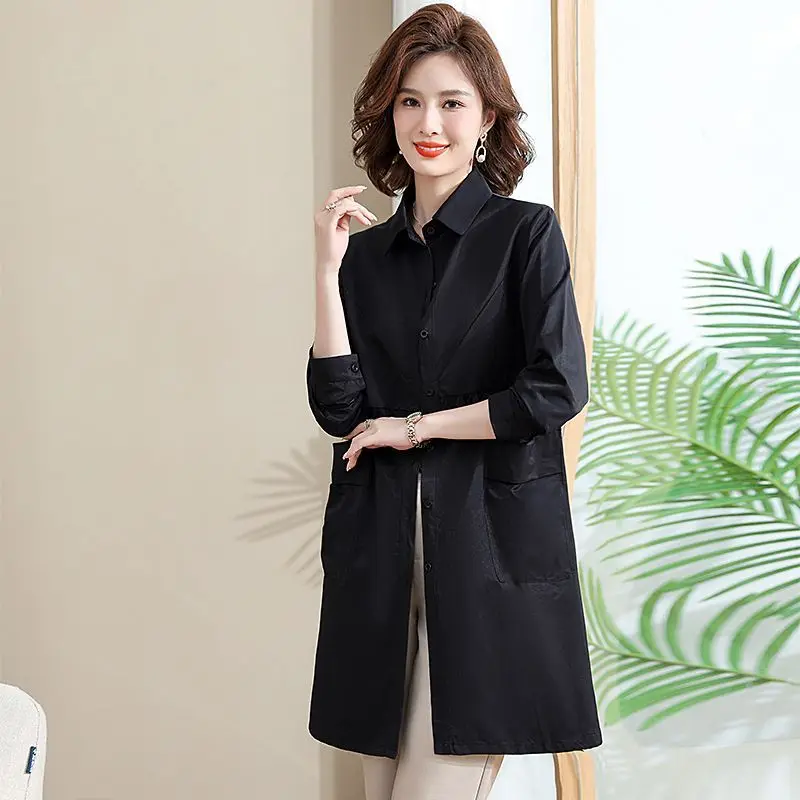 Moda risvolto tasche impiombate pieghe trench abbigliamento donna 2025 autunno nuovo pendolare allentato top cappotti tutto-fiammifero