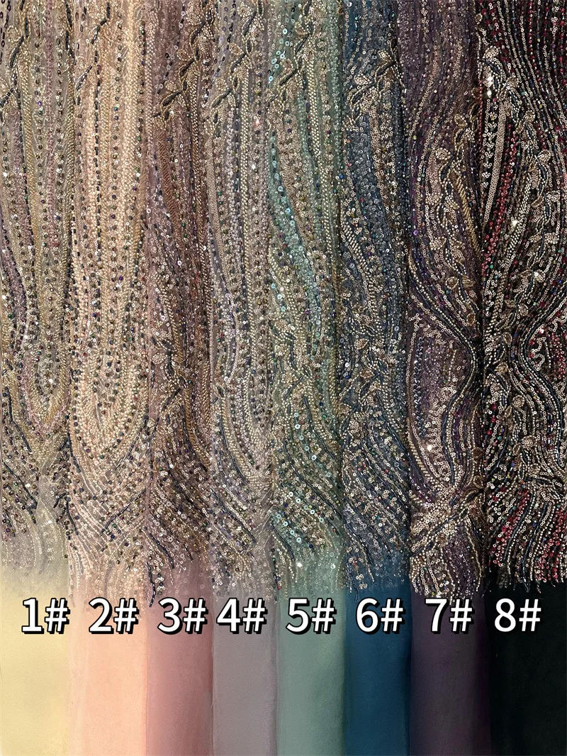 African Heavy Beaded Lace Fabric French Sequins Groom Fabric for Wedding Party Dress5 Yards STW-70