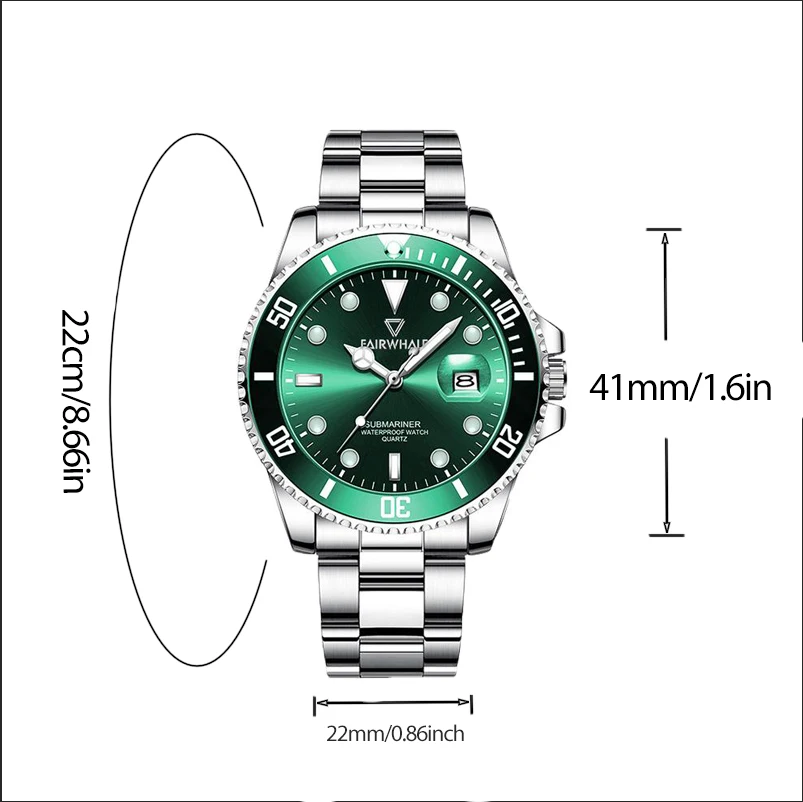 2023 New Mens Quartz Watches Trendy Business Stainless Steel 30m Waterproof Sport Watch Luxury Brand Green Luminous Reloj Hombre