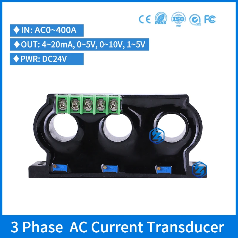 AC 0-100A 3 Phase Current Transducer 3 wire Analog Output 4-20ma 0-10v Three Phase AC Current Transducer