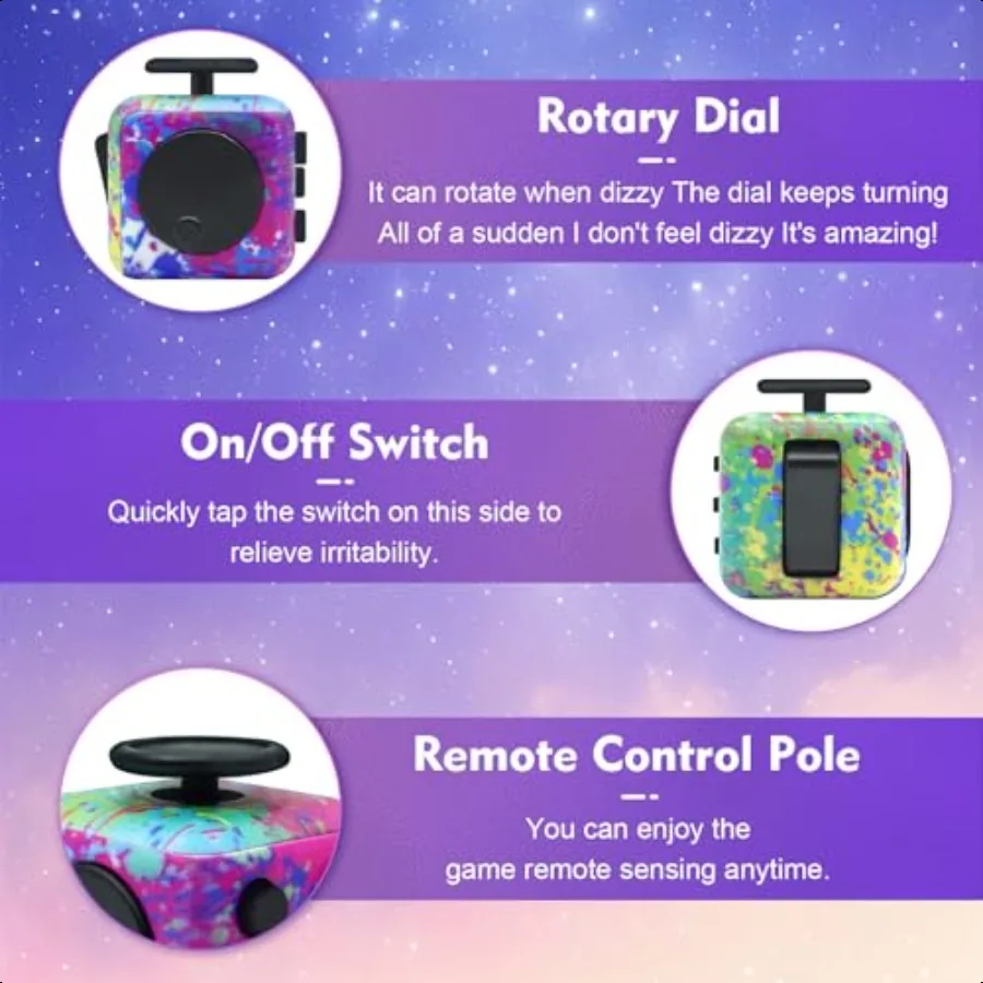 ลูกบาศก์ของเล่นฟิดเจ็ต Lollyx ชุด 4 ชิ้น ของเล่นฟิดเจ็ตบรรเทาความวิตกกังวลสำหรับเด็กและผู้ใหญ่ ลูกบาศก์ฟิดเจ็ต 6 ด้าน ของเล่นฟิดเจ็ตแบบมือถือสำหรับผู้ใหญ่ สีฟ้า