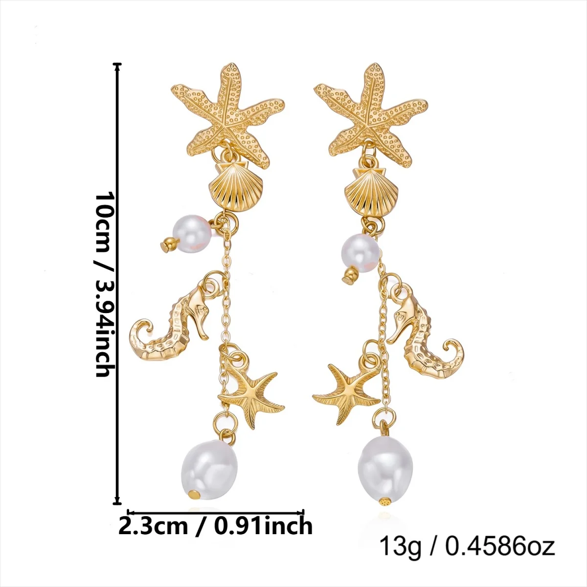 Ozean-Urlaub Seestern Muschel Seepferdchen Imitationsperlen Tropfenohrringe für Damen und Herren Böhmische Muschelohrringe Sommer Strand Schmuck – Detail 27