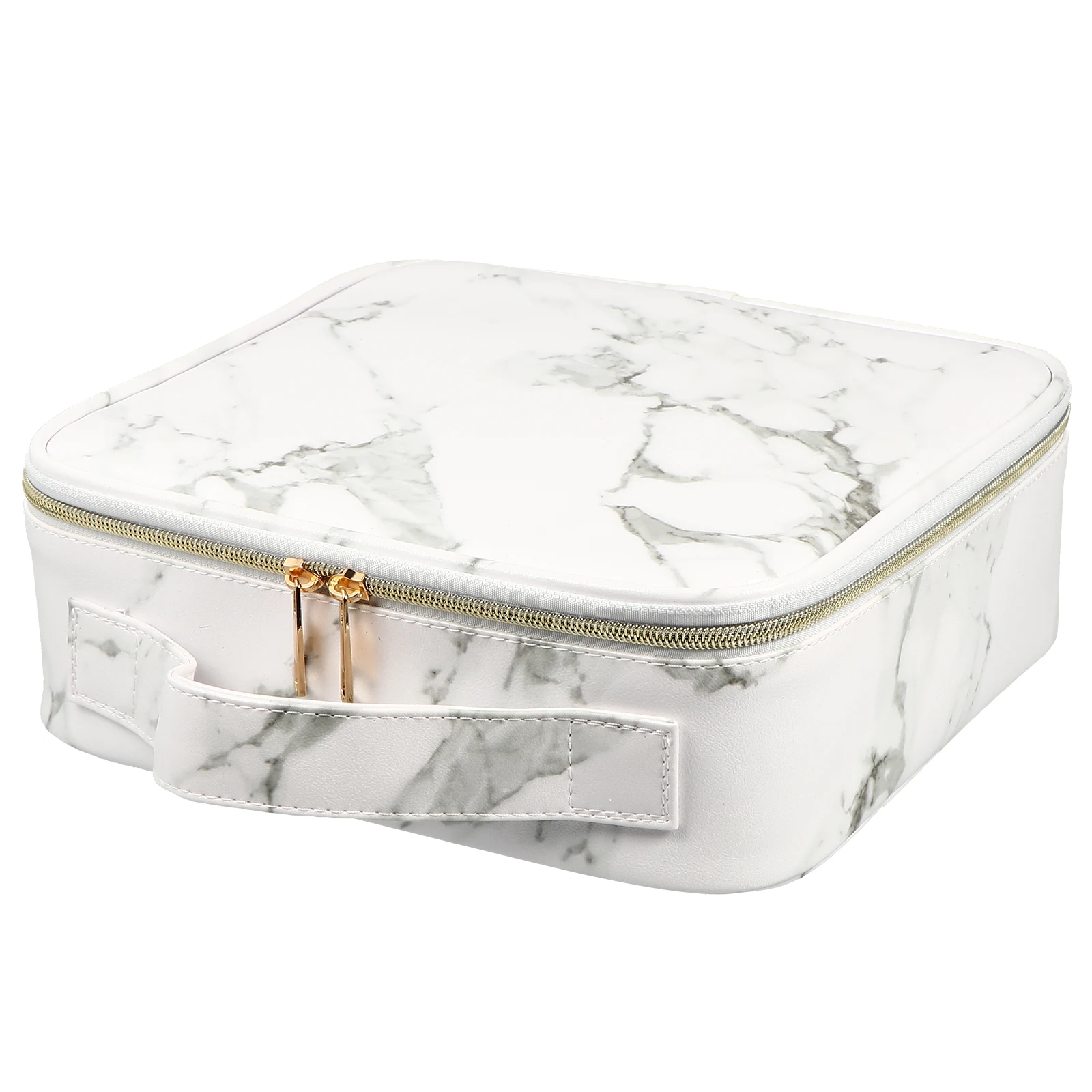 

1pc Marble Case PU Nylon Metal Material Large Capacity Travel Makeup Organizer Storage Compartment Portable Bag