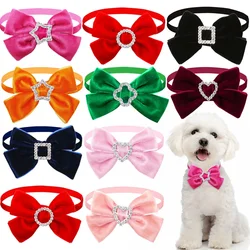 New 50PCS Dog Bowtie Fashion Diamond Winter Bow Tie Collar For Dogs Pets Cute Pet Grooming  Dog Accessories For Small Dogs