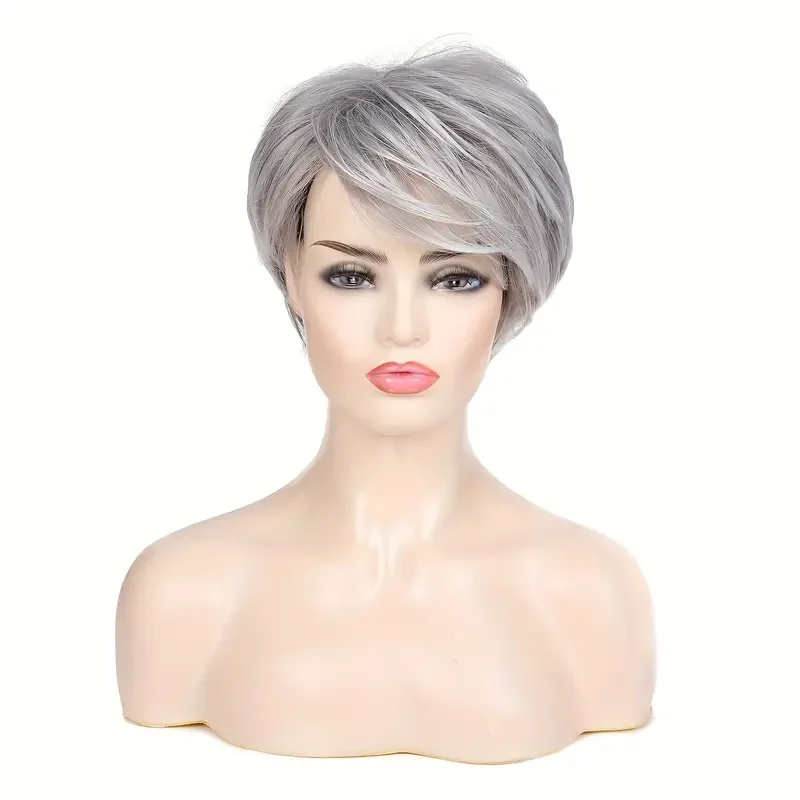 

Short Pixie Cut Synthetic Wigs Short Silver Hairstyles Synthetic Wigs For Women Heat Resistant Mixed Brown Wigs