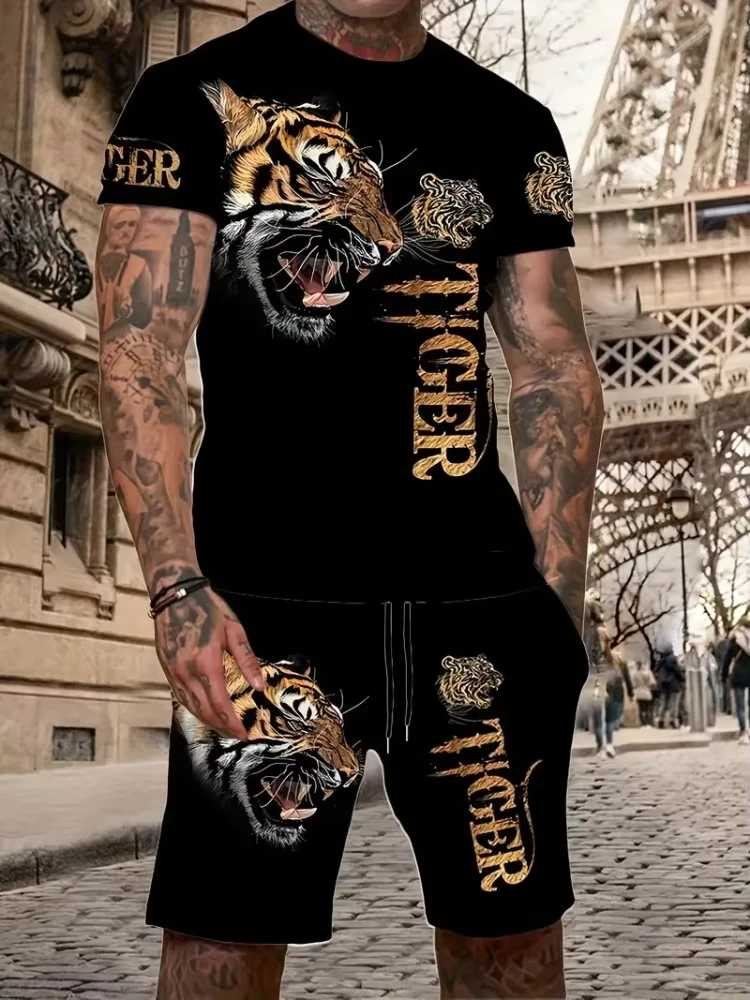 

Summer Men Tracksuit Tshirt New Lion King Pattern Women T-shirt Set Collection Animal 3D Printed Kid Tshirt Suits Men Clothing