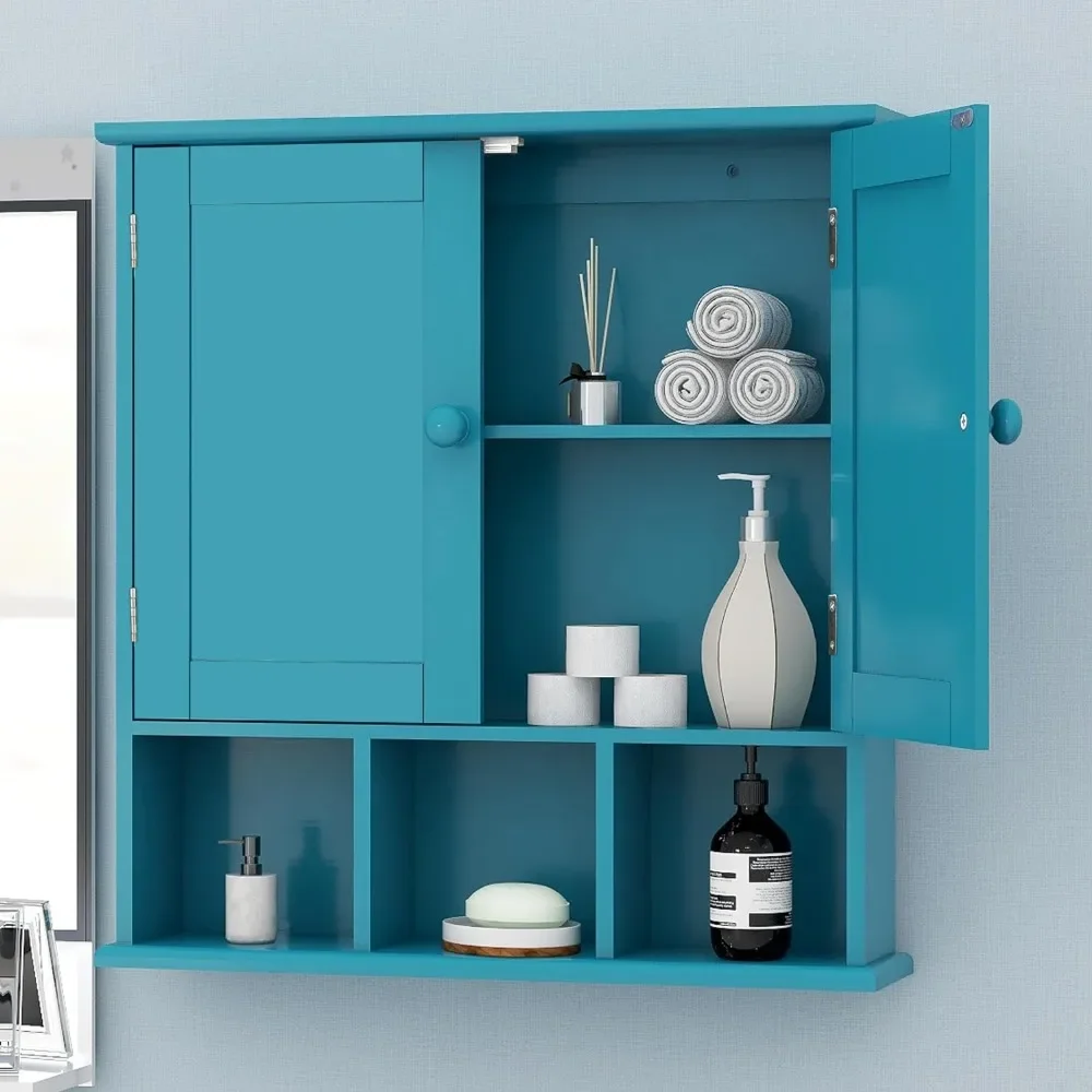 

Turquoise Bathroom Cabinet,Bathroom Wall Cabinet with 2 Door Adjustable Shelves,Over The Toilet Storage Cabinet