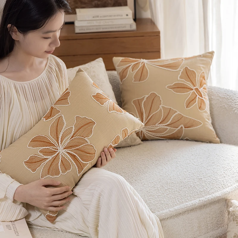 30X50/45X45CM Flower Plant Throw Pillow Cover Antique Embroidered Stamping Waist Cushion Cover Decor Home Decorative Pillowcase