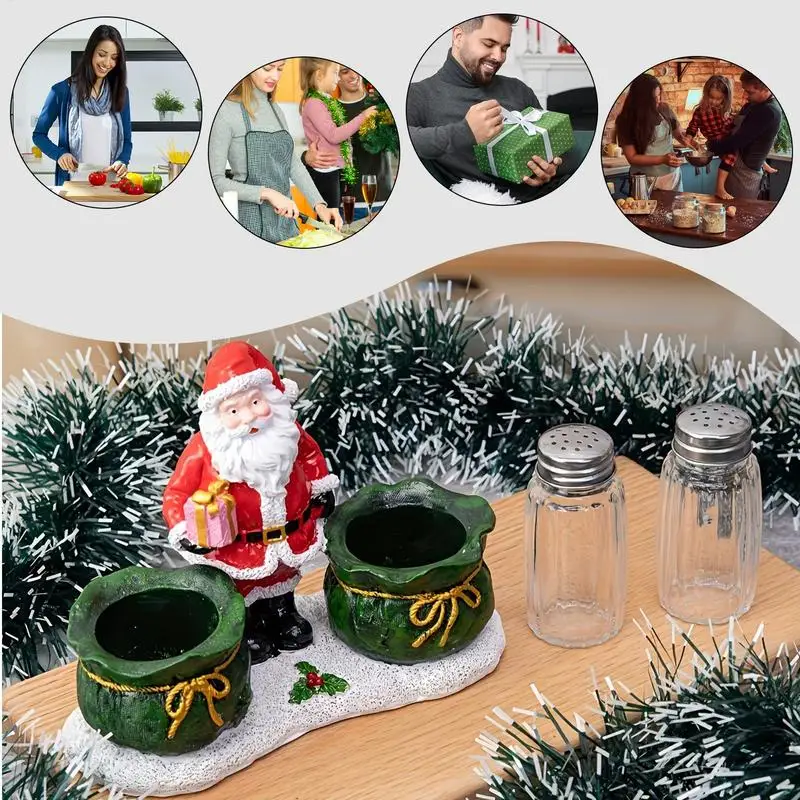 Santa Claus Salt and Pepper Shaker Set Resin Glass Cute Pepper Shaker with Tray for Home Christmas Kitchen Decoration Gift