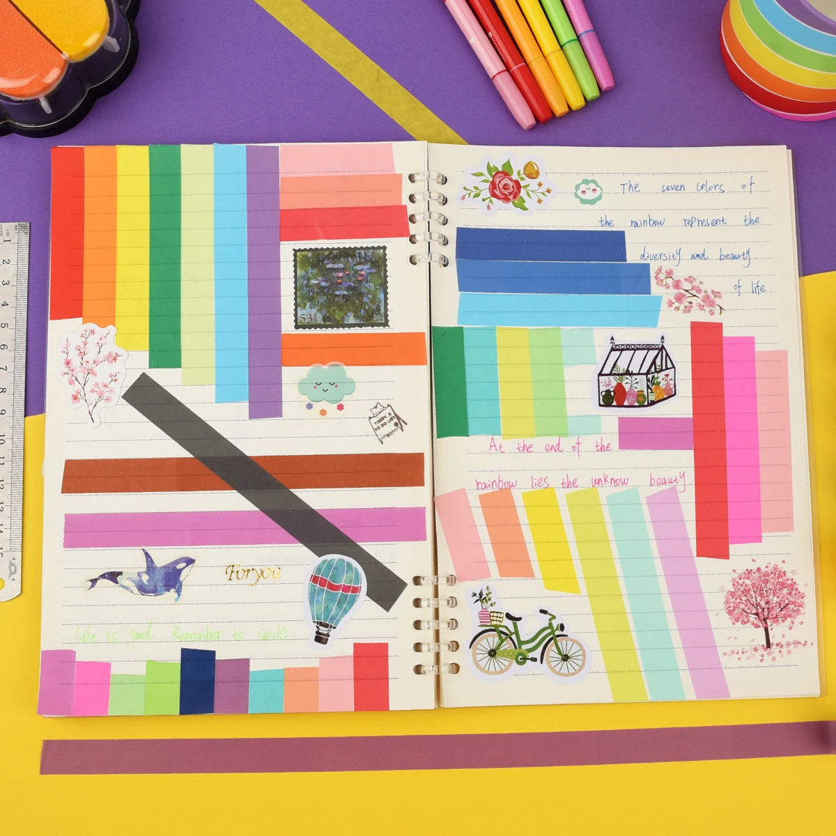 60 rolos de 0.6 polegadas de largura básico cor sólida washi fita arco-íris fita adesiva diário scrapbook fita adesiva decorativa adesivo