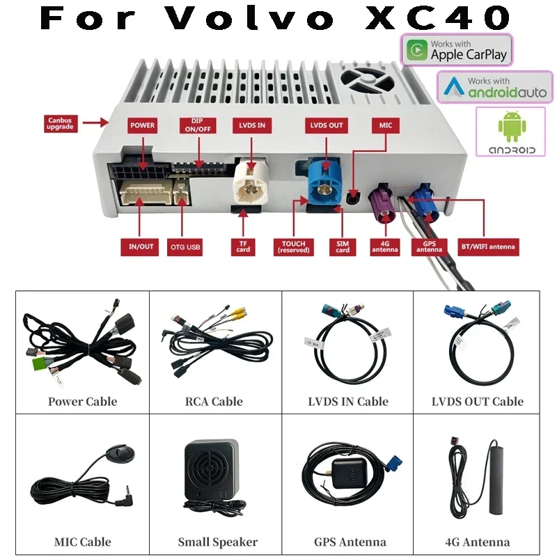 For Volvo 9 Inch XC40 Wireless Car Play Adapter Android Auto Wi-Fi 4G Navigation Google Maps Bluetooth Netflix Spotify