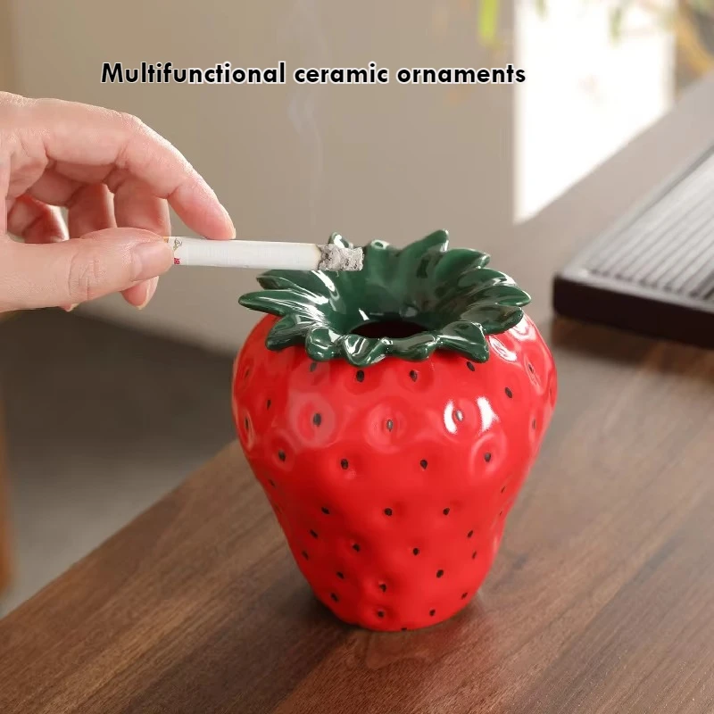 Creative Strawberry Ceramic Ashtray Strawberry Simulation Ceramic Ashtray Ornaments Living Room Decorative Cigarette Accessories