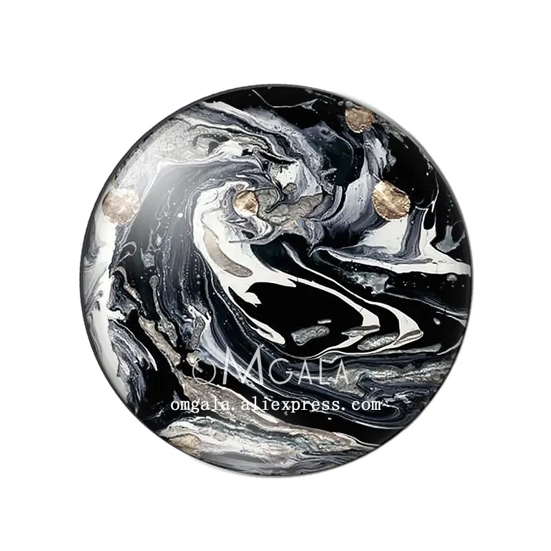 Imitation black marble texture patterns 12mm/14mm/18mm/20mm/25mm/30mm Round photo glass cabochon demo flat back Making findings
