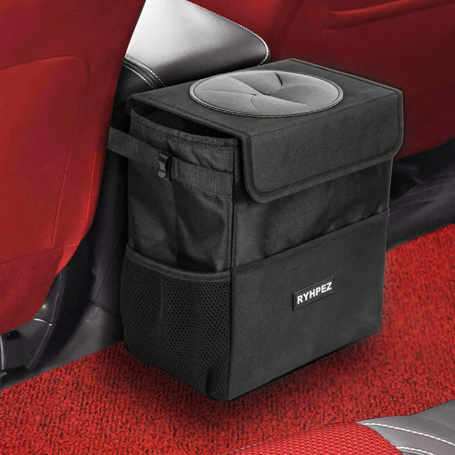 

Car Trash Can with Lid, 3.2 Gallon/12L Leak-Proof Hanging Garbage Bin for SUV, Collapsible Auto Organizer