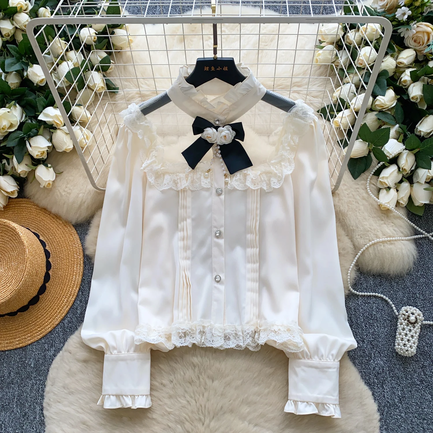 

Винтажная футболка с длинным рукавом и кружевом-бабочкой, женская тонкая корейская модная рубашка, женские топы, женская одежда