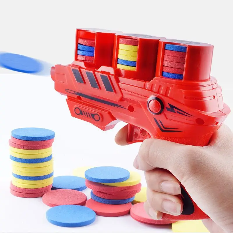 

Children Fun Toys Flying Saucer Guns Ejection Flying Disc 100 EVA Soft Bullets Toy Gun Kids Outdoor Games Interactive Sport Toys