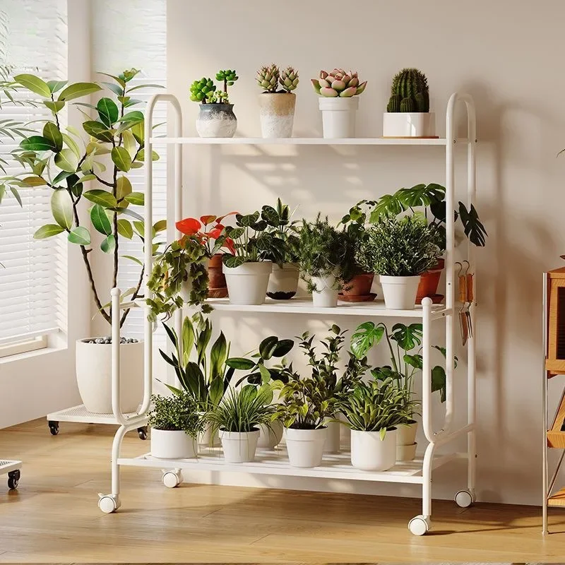 Wrought iron flower stand storage rack, balcony floor-to-ceiling flower pot, shelf