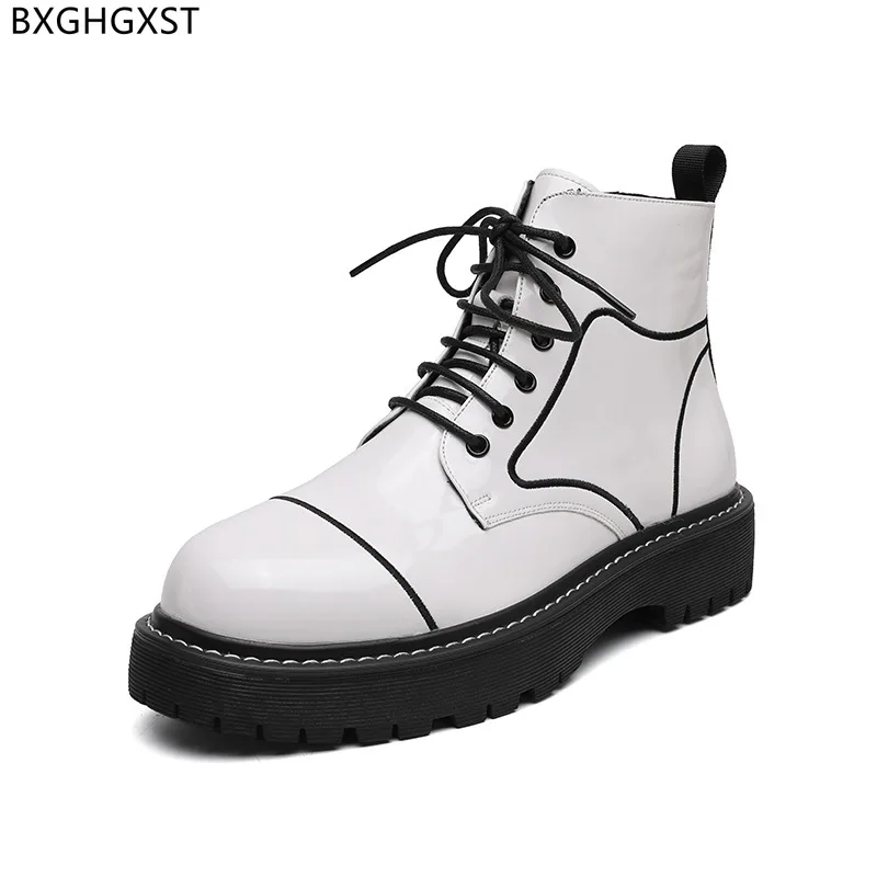 Patent Leather Boots for Men Male Motorcycle Boots Men Casual Shoes Stivali Black Boots Man White Platform Shoes for Man 2024