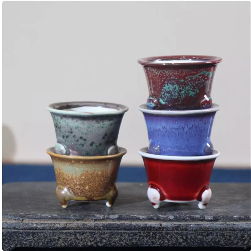 Porcelain High-Temperature Glazed Colorful Bonsai Pot,Small Vase,Mini Plant Pot, Home Decoration