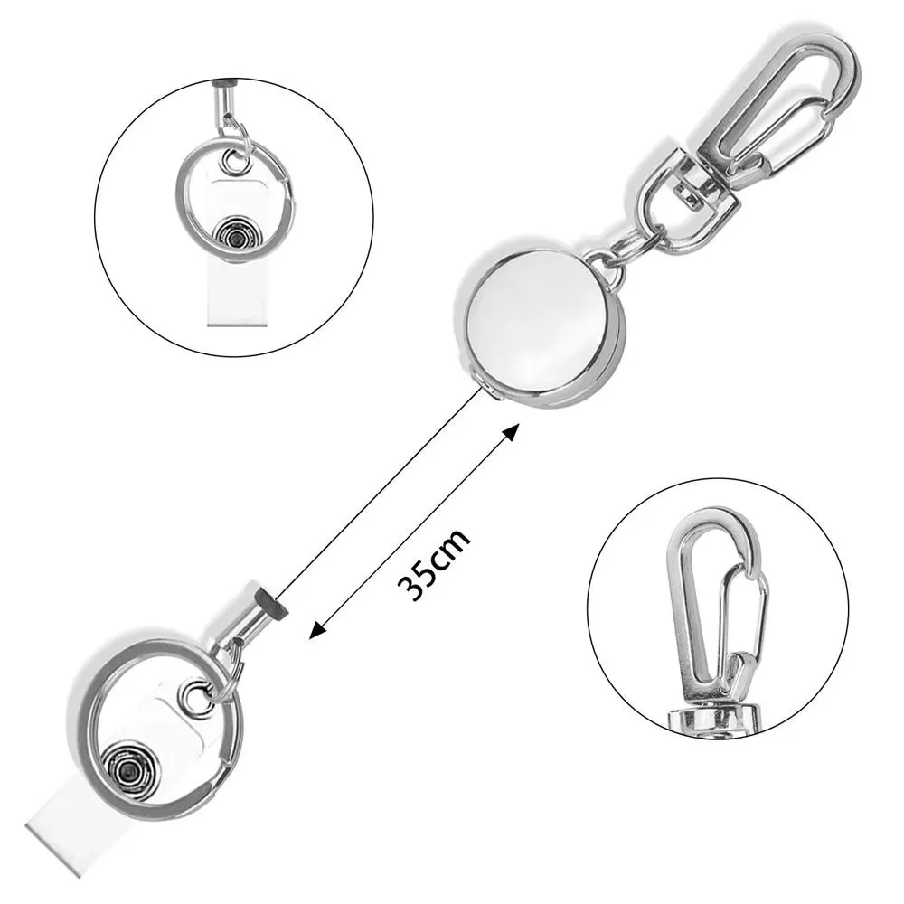 Zinc Alloy Retractable Badge Reel Anti-Loss Retractable ID Card Holder Clip with Carabiner Key Ring Heavy Duty Key Chain Bakery