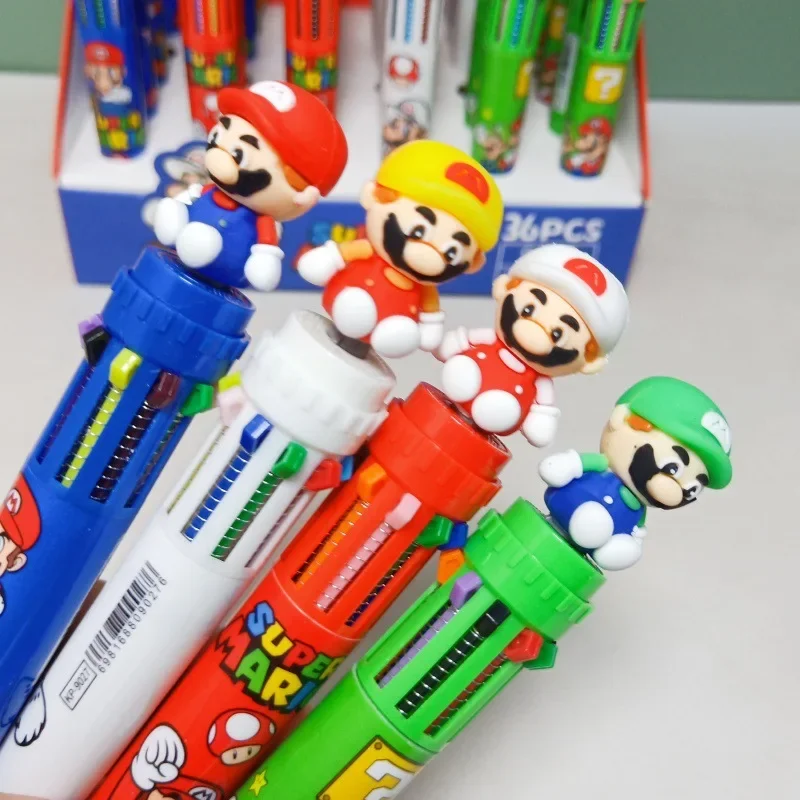 Random 1Pcs Super Mario Bro Cartoon Ten-color Ballpoint Pen Silicone Kawaii Multi-color By Hand Pen To Press Stationery Supplies