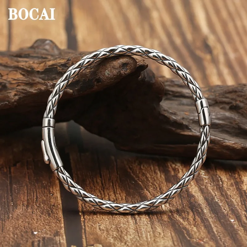 

Оригинальные Ювелирные изделия BOCAI из настоящего серебра S925 пробы, Круглый Ретро тайский Простой Модный женский браслет с бриллиантами, праздничный подарок