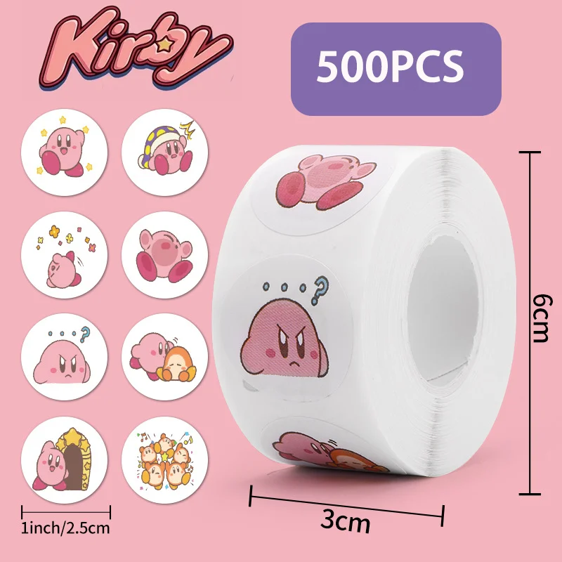 500PCS Kirbys Kawaii Stickers Cartoon Anime Pattern Creative Sticker Cup Ornament Book Decorations Cute Art Supplies Party Gifts