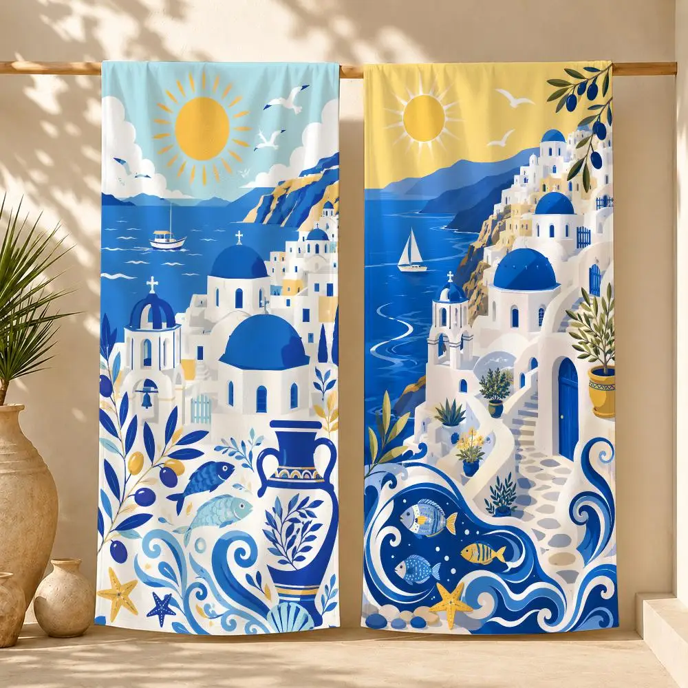 Greek Island Escape Towel Tropical Holiday Style Thick Absorbent Quick Dry Ultra Soft For Beach Pool And Travel