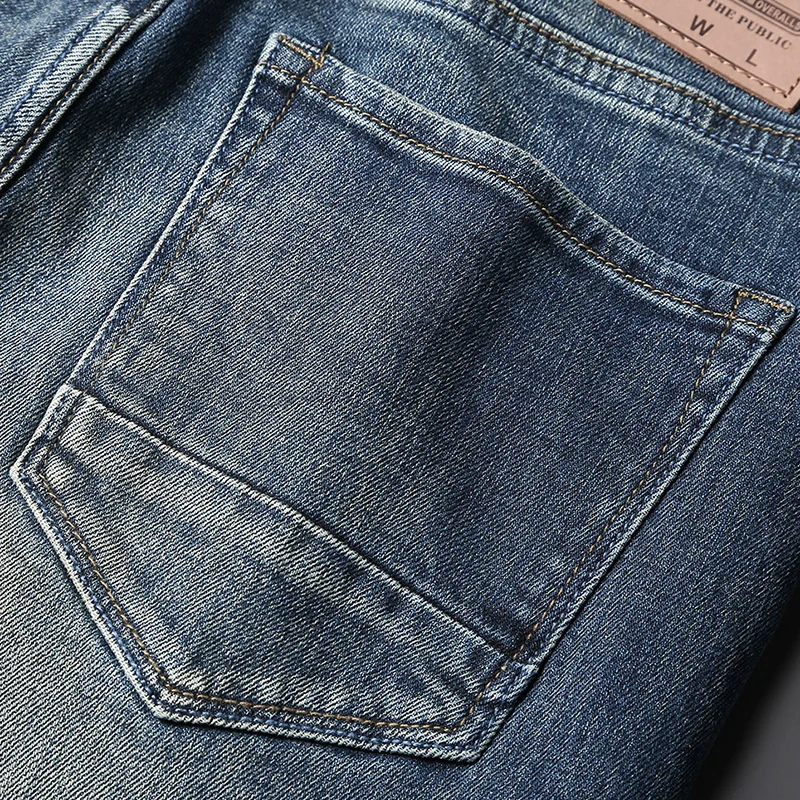 Newly Designer Men Jeans High Quality Retro Blue Elastic Slim Fit Ripped Jeans Men Fashion Vintage Trousers Denim Pants Hombre