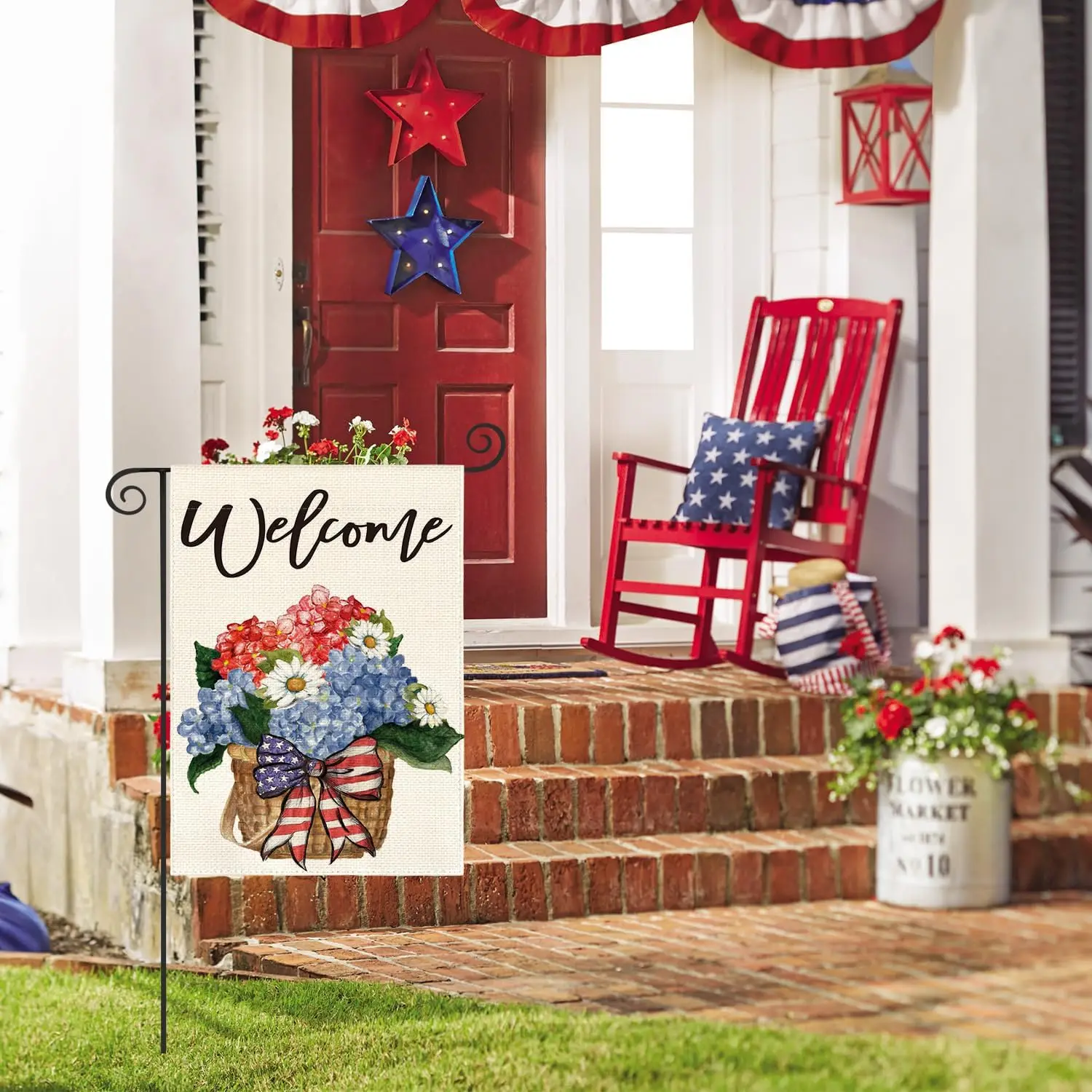 AVOIN colorlife Patriotic 4th of July Garden Flag 12x18 Inch Double Sided Outside, Stars and Stripes Floral Yard Outdoor Decorat