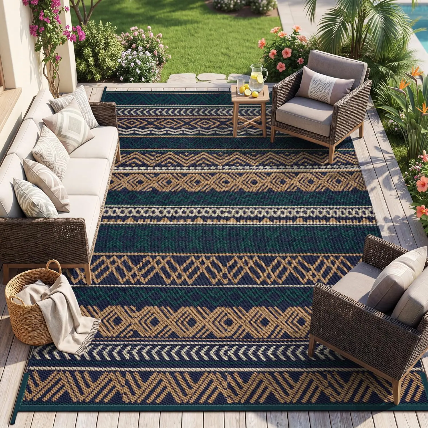

Outdoor Rug Carpet Waterproof-Patio Rug Mat 5x8 Reversible RV Outdoor Camping Rugs Picnic Beach Mats Plastic Straw Outside Ru