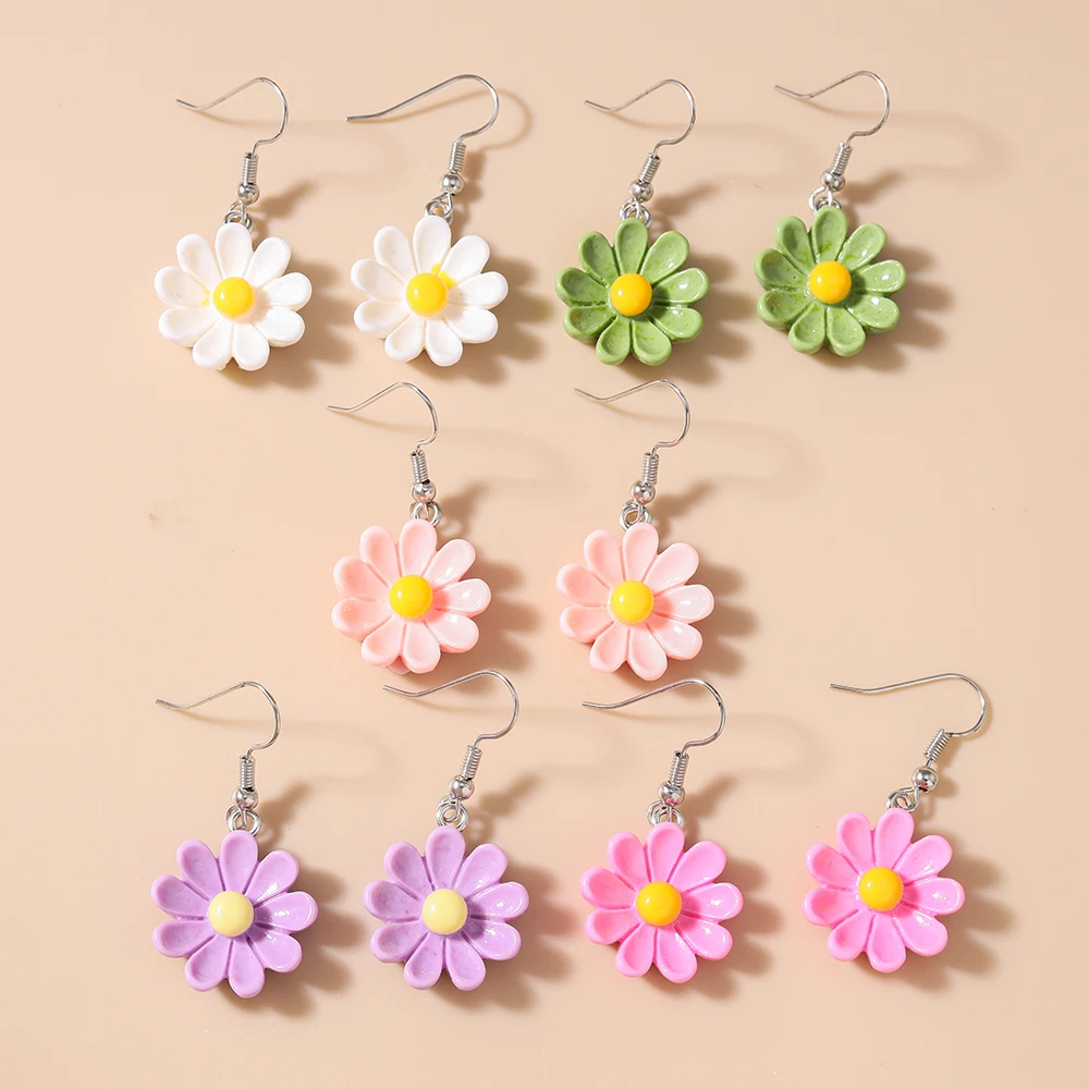 Aihua 10 stücke Neue Nette Mini Kawaii Blumen Ohrring Set Acryl Cartoon Blume Charme Ohrringe Frauen Mädchen Trendy Schmuck Geschenke – Detail 3