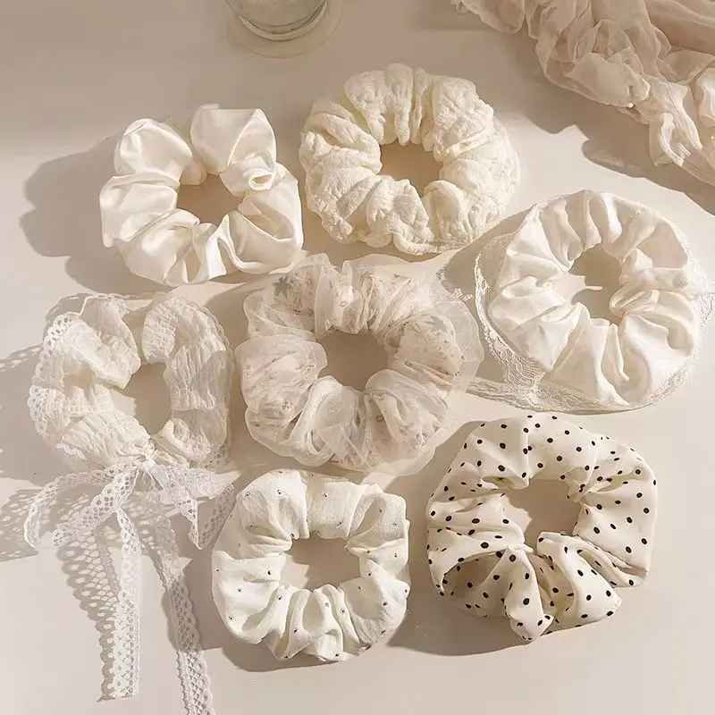 7pcs Spring and summer floral pig large intestine hair loop, high-end hair accessory with tied ponytail and headband