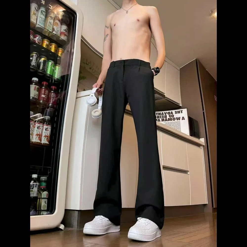 Cleanfit Men's Black Bell Bottom Pants Autumn Style Lightweight Pleats Lengthening Leg Effect American Style Casual Straight ...