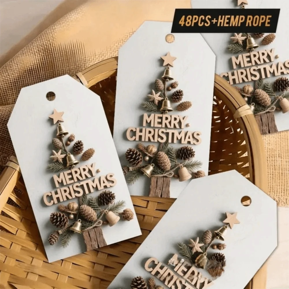 

48Pcs Vintage with Rope Christmas Gift Tags Santa Claus Paper Christmas DIY Cards Elk Wrapping Paper Hang Tags Party Decoration