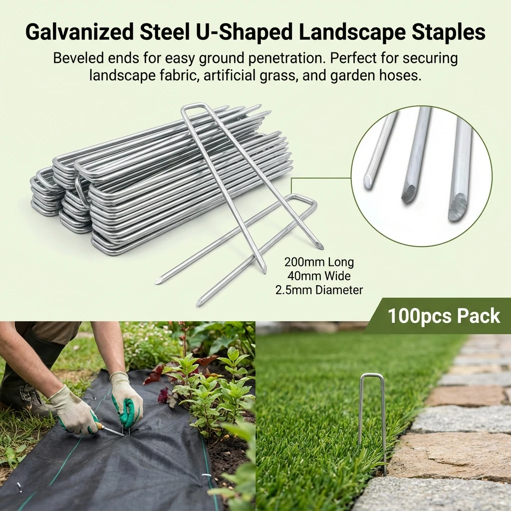 

100 шт. оцинкованных U-образных крепежных элементов для газона и сада, для использования на открытом воздухе