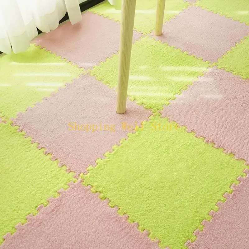 KX4B DIY -плюшевый мохнатый ковер Baby Children Buzzles Playmat Plain Curg